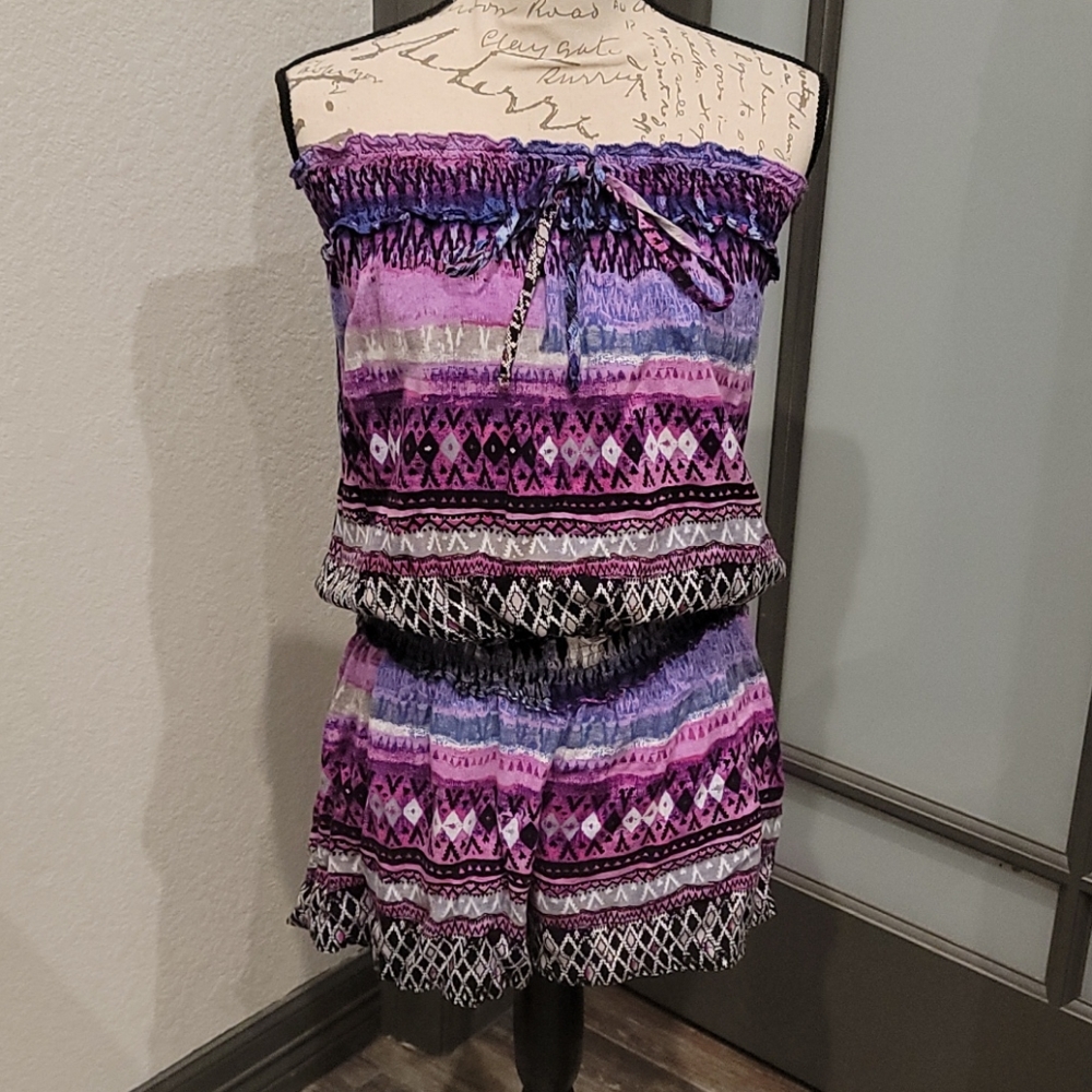 Strapless Romper Blue Pink Purple B & W